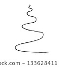 Minimalist christmas tree design for holiday decor and festive cards. Christmas tree icon. Black and white graphics. For postcard, banner, textile, packaging. New Year illustartion. 133628411