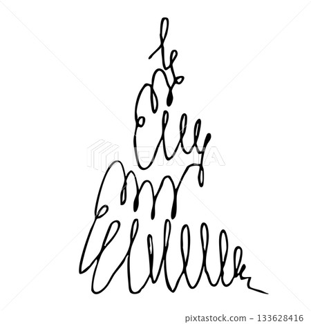 Modern calligraphy christmas tree design for festive decor and greeting cards. Black and white graphics. New Year illustartion. For postcard, banner, textile, packaging. Chaotic Christmas tree Modern calligraphy christmas tree design for festive decor and greeting cards. Black and white graphics. New Year illustartion. For postcard, banner, textile, packaging. Chaotic Christmas tree 133628416