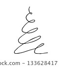 Minimalist christmas tree design for holiday decoration and greeting cards. Chaotic Christmas tree. Black and white graphics. New Year illustartion. For postcard, banner, textile, packaging 133628417