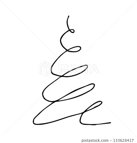 Minimalist christmas tree design for holiday decoration and greeting cards. Chaotic Christmas tree. Black and white graphics. New Year illustartion. For postcard, banner, textile, packaging 133628417