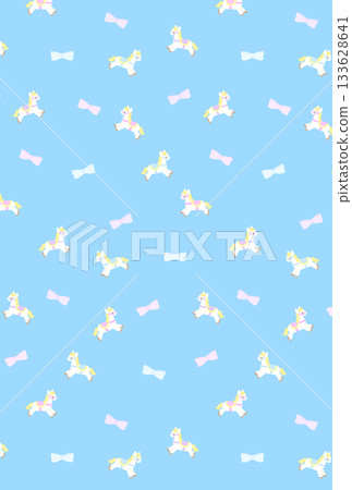 絲帶和搖馬圖案明信片,淺藍色 絲帶和搖馬圖案明信片,淺藍色 133628641