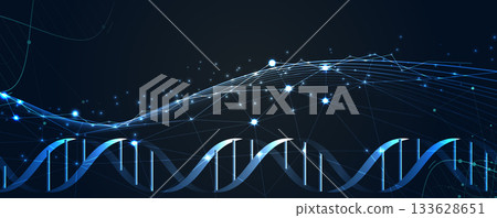 Futuristic plexus hexagons, DNA strands, connected neural technology background 133628651