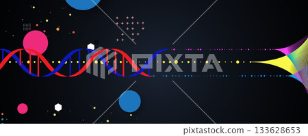 Futuristic plexus hexagons, DNA strands, connected neural technology background 133628653