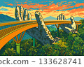 Golden Bridge in Vietnam. Vector vibrant landscape 133628741