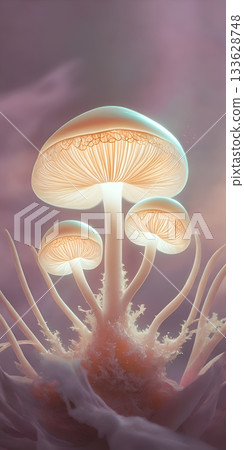 glowing mushroom with ethereal luminescent , with intricate details and a touch of surrealism. digital art work. Ai generated glowing mushroom with ethereal luminescent , with intricate details and a touch of surrealism. digital art work. Ai generated 133628748
