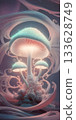 glowing mushroom with ethereal luminescent , with intricate details and a touch of surrealism. digital art work. Ai generated 133628749
