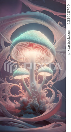glowing mushroom with ethereal luminescent , with intricate details and a touch of surrealism. digital art work. Ai generated 133628749
