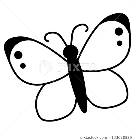 Line drawing illustration of a cabbage white butterfly with its wings spread 133628829