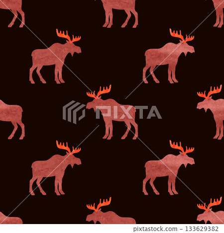 Seamless elk pattern. Vector watercolor moose background Seamless elk pattern. Vector watercolor moose background 133629382