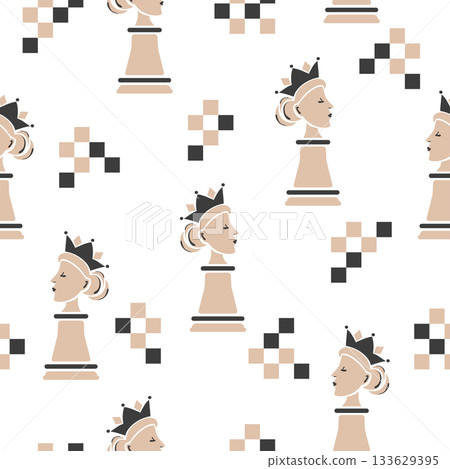 Chess Queen seamless pattern. Strategy game vector illustration Chess Queen seamless pattern. Strategy game vector illustration 133629395