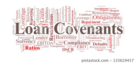 Loan Covenants Word Cloud. Key Terms On Compliance, Restrictions, Ratios, And Risk Control Loan Covenants Word Cloud. Key Terms On Compliance, Restrictions, Ratios, And Risk Control 133629457