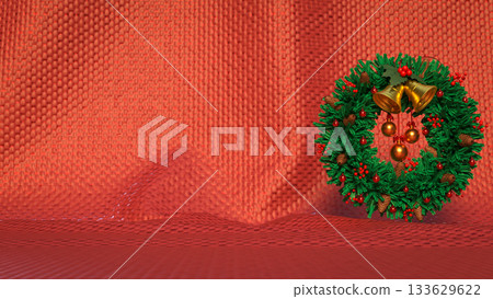 Festive Christmas Wreath Holiday Decoration Background 3d rendering. 133629622