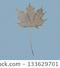 Vintage halftone maple leaf illustration created with black dots on a textured background. Retro botanical vector design element suitable for posters, prints, stickers, and modern graphic artwork. 133629701