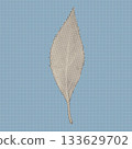 Elegant narrow leaf rendered in a halftone dotted texture with a retro graphic feel. Ideal for posters, botanical prints, contemporary design, and minimalist collage art. 133629702