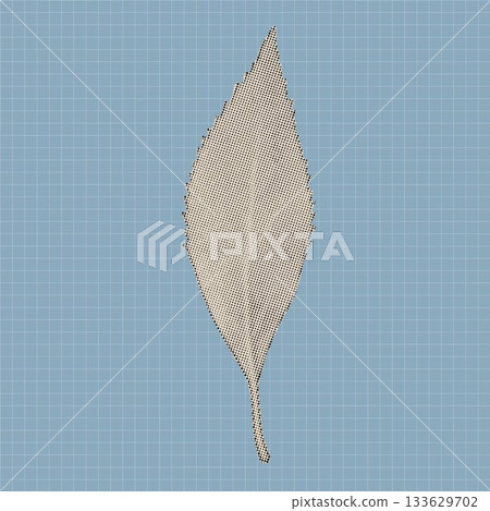 Elegant narrow leaf rendered in a halftone dotted texture with a retro graphic feel. Ideal for posters, botanical prints, contemporary design, and minimalist collage art. Elegant narrow leaf rendered in a halftone dotted texture with a retro graphic feel. Ideal for posters, botanical prints, contemporary design, and minimalist collage art. 133629702