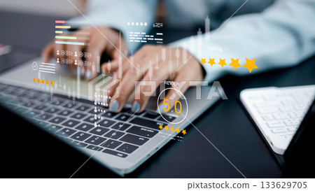 Customer Review and 5-Star Rating Analytics on Laptop 133629705