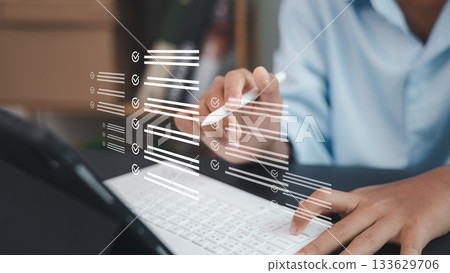 Digital Checklist and Task Management on Tablet with Stylus 133629706