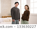 A young couple standing by the window, a pregnant woman A young couple standing by the window, a pregnant woman 133630227