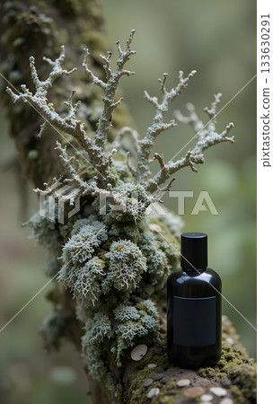 oakmoss with essence of oakmoss against white background. conceptual digital art. Ai generated 133630291