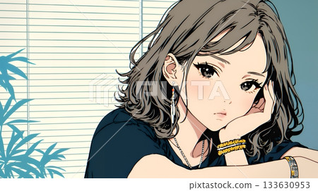 A young woman looking away with a "Hmm!" expression 133630953