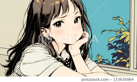 A high school girl in a uniform looking away with a "Hmph!" expression 133630964