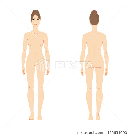 Vector illustration of a 7 head woman, displaying multiple angles including front, side, and back. Perfect for fashion Vector illustration of a 7 head woman, displaying multiple angles including front, side, and back. Perfect for fashion 133631090