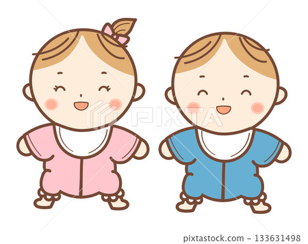 嬰兒男孩和女孩微笑套裝 嬰兒男孩和女孩微笑套裝 133631498