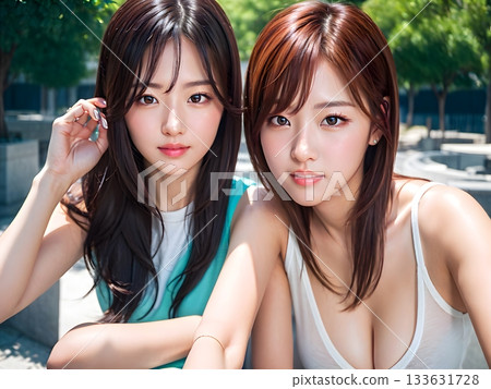 A woman looking back in the city 133631728