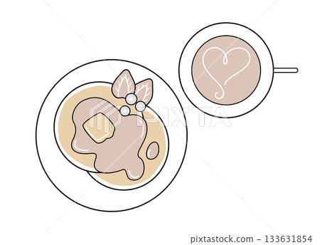 Pancakes and cafe latte line icon: Brunch sweets (dull color) Pancakes and cafe latte line icon: Brunch sweets (dull color) 133631854