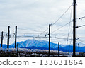 透過電線看到的冬日立山山脈景色 133631864