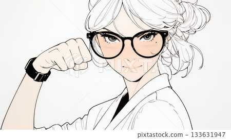 A businesswoman making a fist pump (clenching her fist powerfully) (simple colors) A businesswoman making a fist pump (clenching her fist powerfully) (simple colors) 133631947