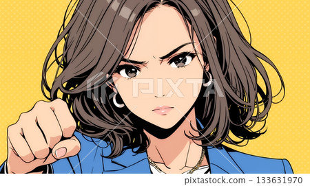 A businesswoman making a fist pump (strongly clenching her fist) A businesswoman making a fist pump (strongly clenching her fist) 133631970