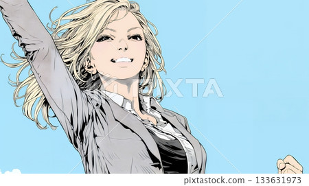 A businesswoman making a fist pump (strongly clenching her fist) 133631973