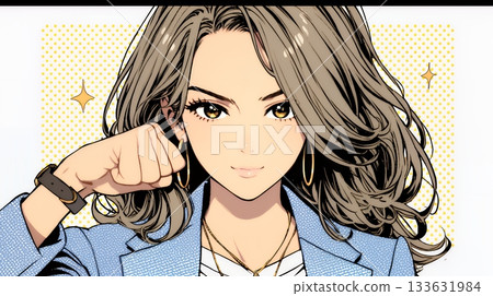 A businesswoman making a fist pump (strongly clenching her fist) A businesswoman making a fist pump (strongly clenching her fist) 133631984