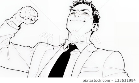 A businessman doing a fist pump (clenching his fist powerfully) (simple colors) A businessman doing a fist pump (clenching his fist powerfully) (simple colors) 133631994