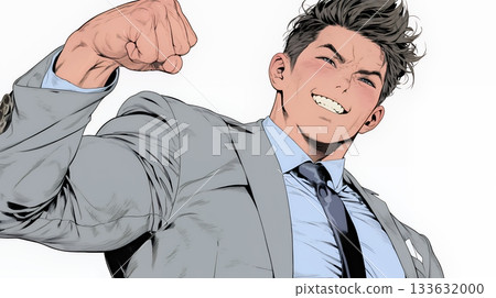 A businessman making a fist pump (strongly clenching his fist) A businessman making a fist pump (strongly clenching his fist) 133632000