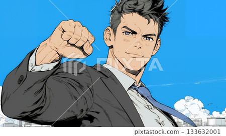 一位商人揮拳慶祝(用力握緊拳頭) 一位商人揮拳慶祝(用力握緊拳頭) 133632001