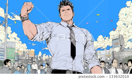 A businessman making a fist pump (strongly clenching his fist) 133632010