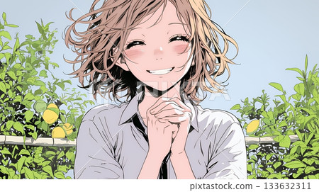 A young woman smiling, clasping her hands and asking for help A young woman smiling, clasping her hands and asking for help 133632311