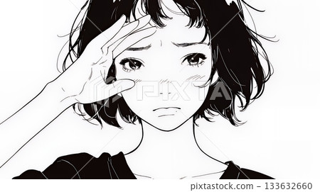 A young woman with her hand on her forehead making a "I'm in trouble" pose (simple colors) A young woman with her hand on her forehead making a "I'm in trouble" pose (simple colors) 133632660