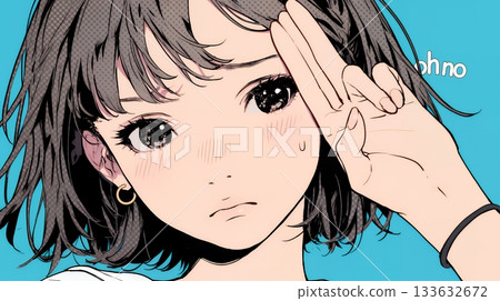 A young woman putting her hand on her forehead and making a "I'm in trouble" pose 133632672