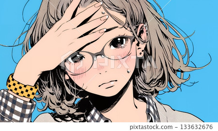 一位年輕女子用手扶著額頭，擺出「我遇到麻煩了」的姿勢。 133632676