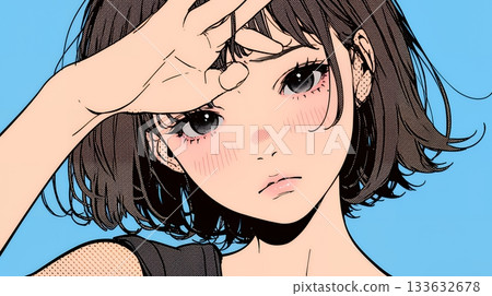 A young woman putting her hand on her forehead and making a "I'm in trouble" pose 133632678