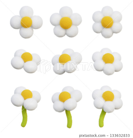 felt texture white flower daisy 3D graphic 133632833