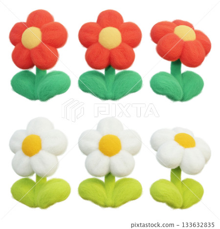 felt texture white and red flower daisy 3D graphic 133632835