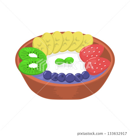 Acai bowl illustration with plenty of fruit - healthy and cute breakfast, beauty image Acai bowl illustration with plenty of fruit - healthy and cute breakfast, beauty image 133632917