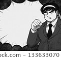 Speech bubble banner illustration of a determined and passionate businessman 133633070