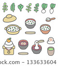 Cute illustration set of seven herbs and Kagami-biraki 133633604