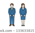 Full-body illustration of a man and woman in a suit bowing 133633815