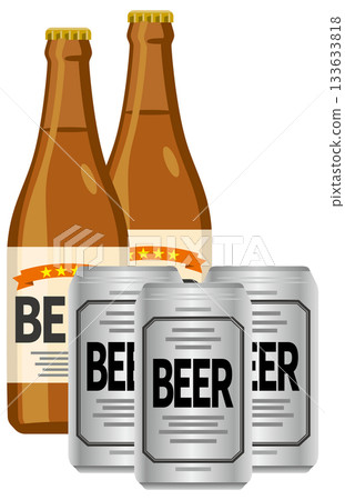 瓶裝和罐裝啤酒插圖 133633818